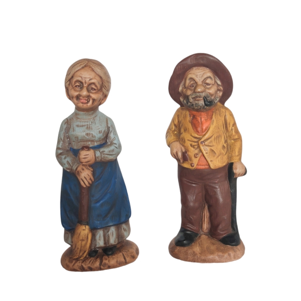 Ceramic Statues Old Man and Woman 6-inch Figurines Cottage Decor